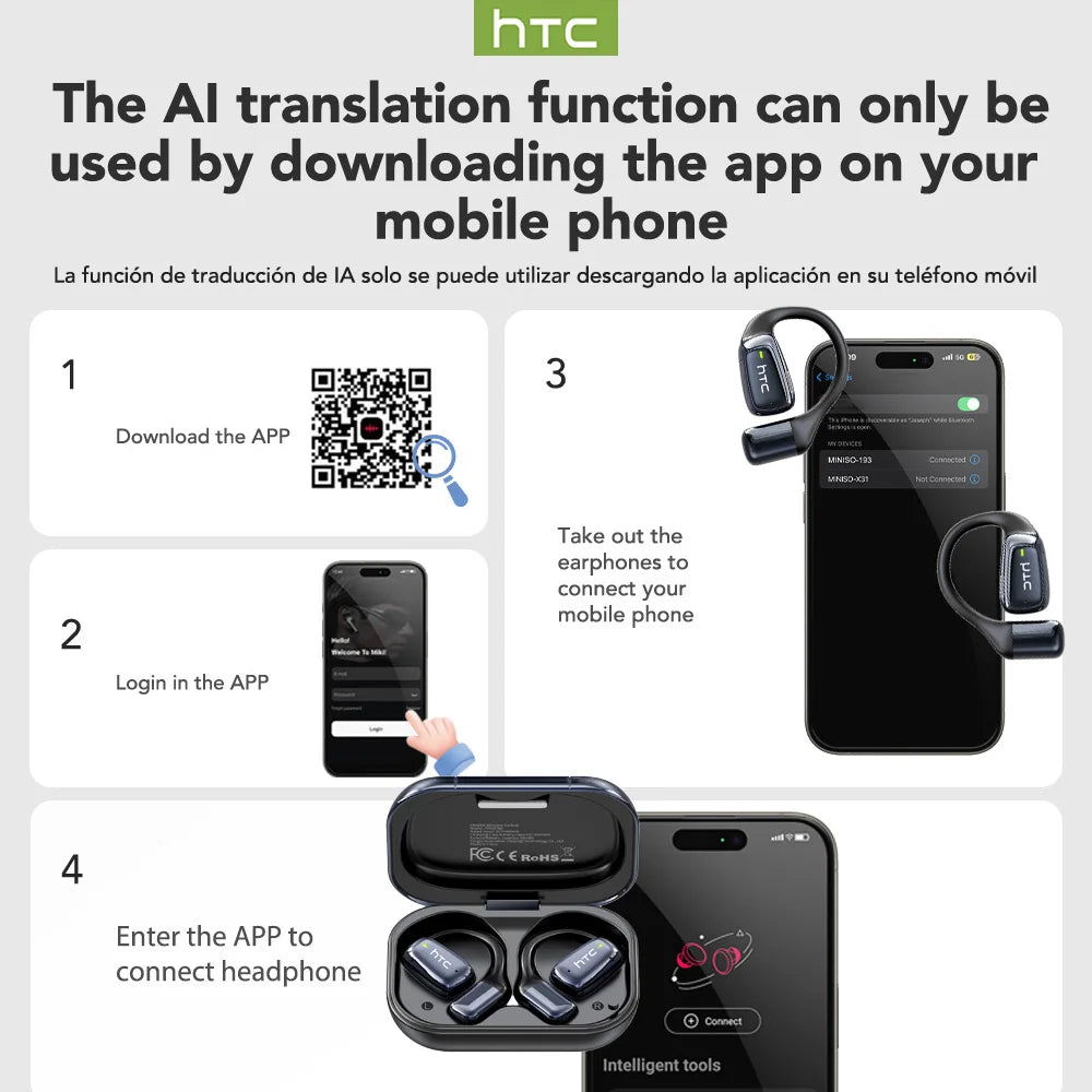 KI-Übersetzer Sport-Kopfhörer – LCD-Touchscreen Bluetooth-Kopfhörer mit HD-Mikrofon | Auswahl von FunWearCode
