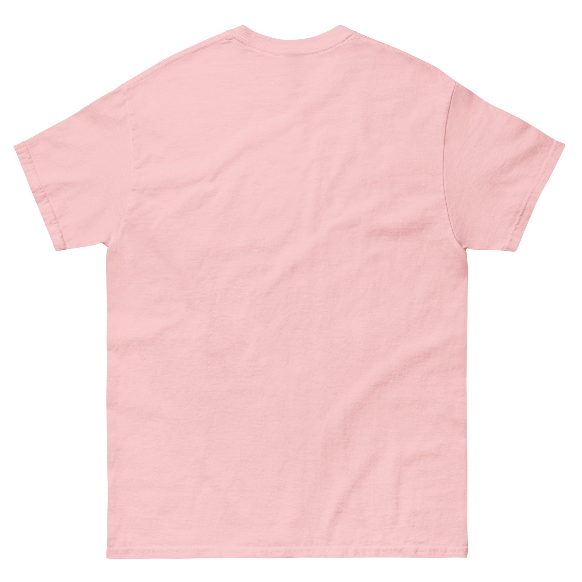 Back view of a pink t-shirt on a white background