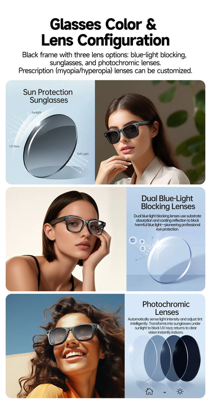 Verbesserte Smart-Sonnenbrille Unisex – Kamera, Video, KI-Interaktion, Übersetzung, Bluetooth-Anrufe | Auswahl von FunWearCode
