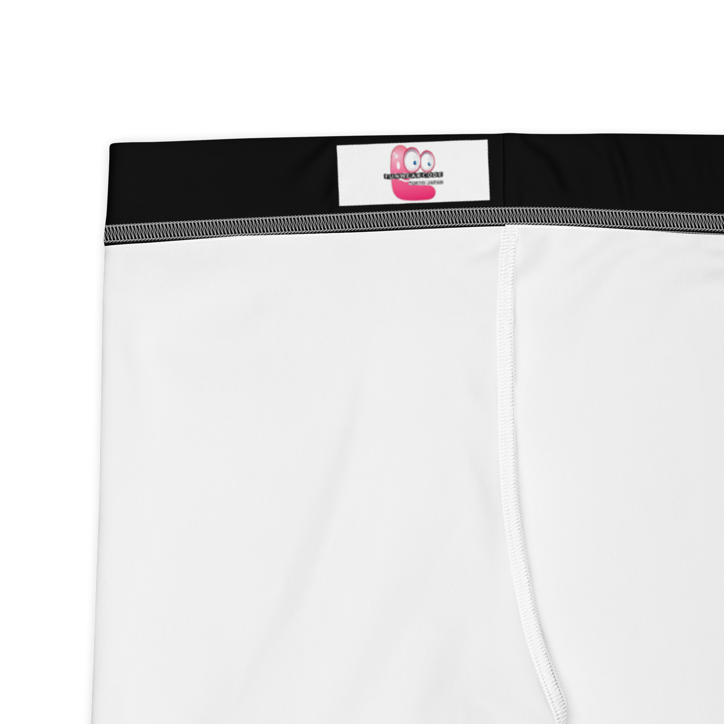 White athletic leggings with black trim and a visible brand logo  "Funwearcode" on a white background