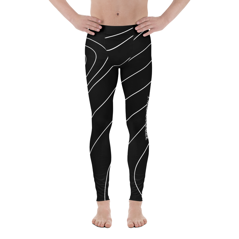 Black leggings with white stripes and a brand logo 'Funwearcode' worn by a person on a white background