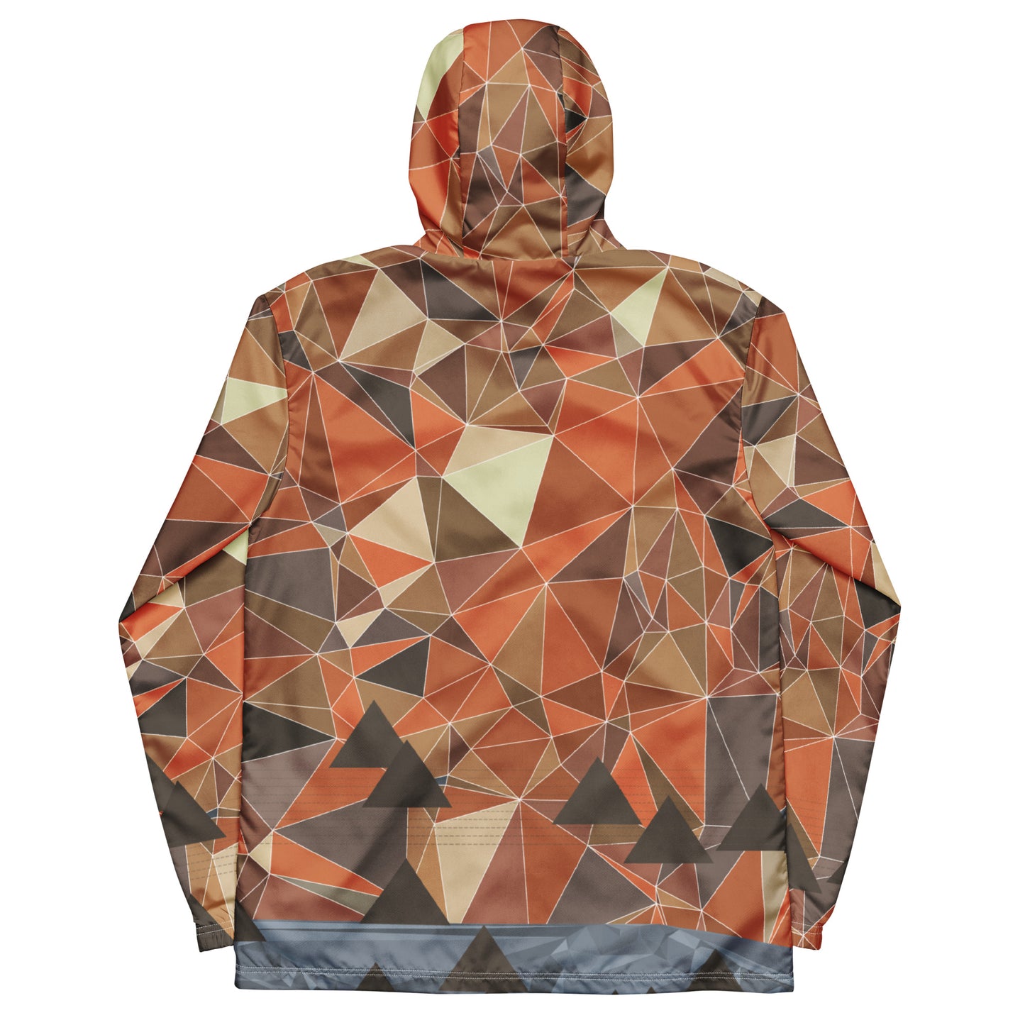 A windbreaker jacket with geometric triangle pattern on a white background