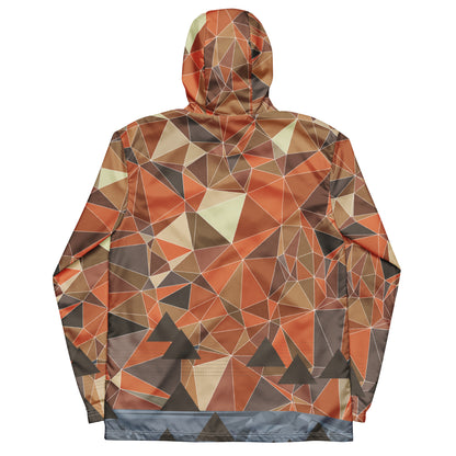 A windbreaker jacket with geometric triangle pattern on a white background