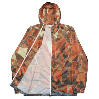 Geometric patterned raincoat on a white background