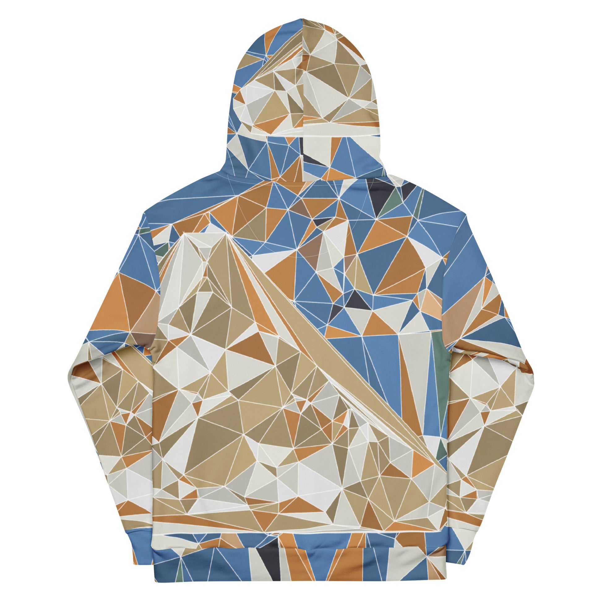 Hoodie with geometric Mount Fuji pattern on a white background