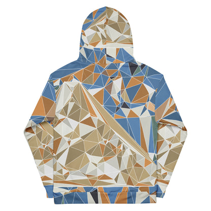 Hoodie with geometric Mount Fuji pattern on a white background