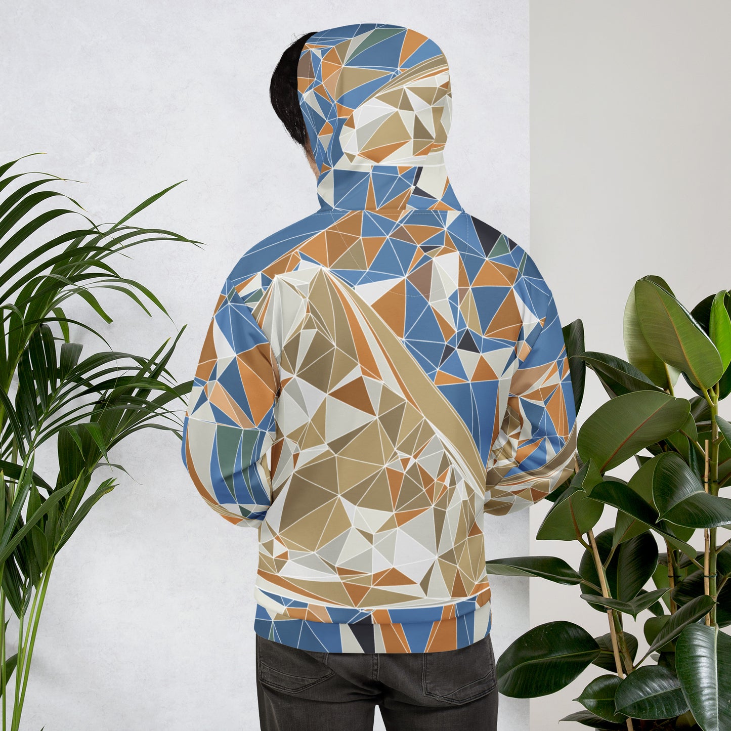 Unisex Kapuzenpullover aus recyceltem Material mit Allover-Print - Polygonale Geometrie-Design mit Fuji-Bild | FunWearCode