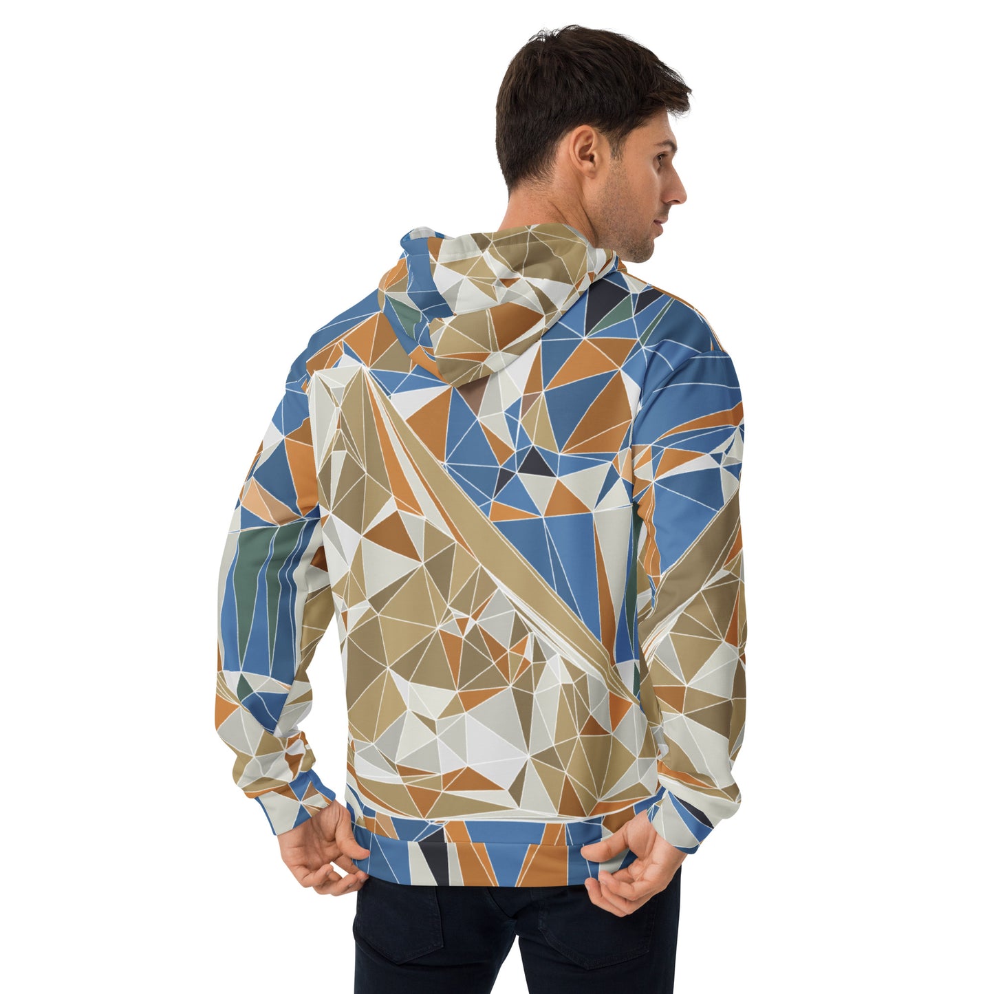 Unisex Kapuzenpullover aus recyceltem Material mit Allover-Print - Polygonale Geometrie-Design mit Fuji-Bild | FunWearCode