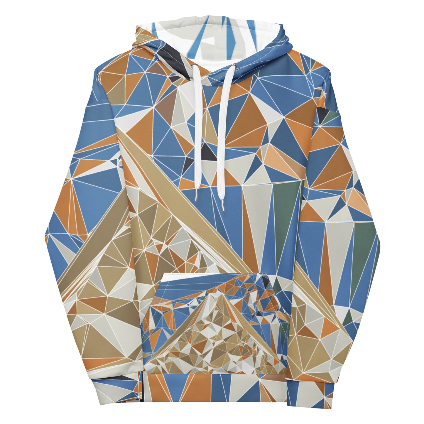 Unisex Kapuzenpullover aus recyceltem Material mit Allover-Print - Polygonale Geometrie-Design mit Fuji-Bild | FunWearCode