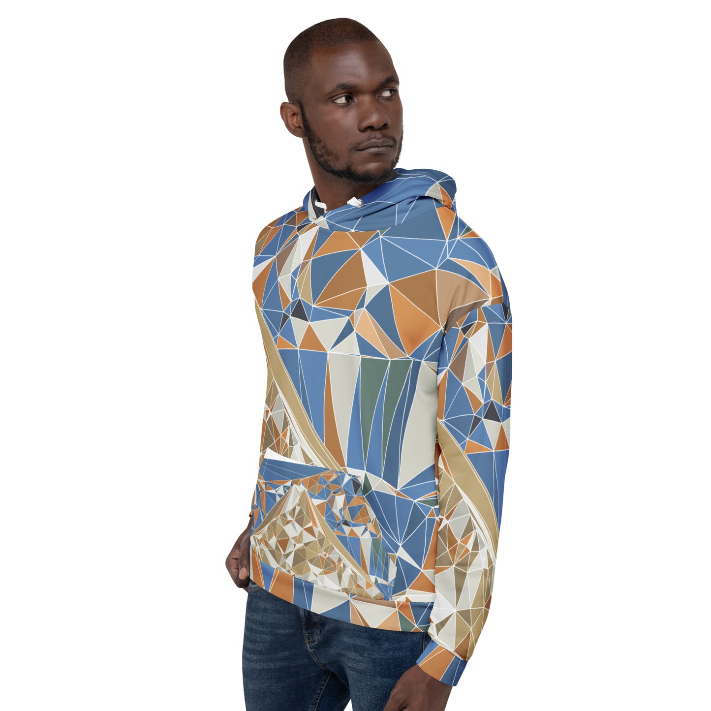 Unisex Kapuzenpullover aus recyceltem Material mit Allover-Print - Polygonale Geometrie-Design mit Fuji-Bild | FunWearCode