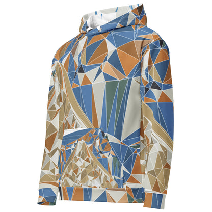 Unisex Kapuzenpullover aus recyceltem Material mit Allover-Print - Polygonale Geometrie-Design mit Fuji-Bild | FunWearCode