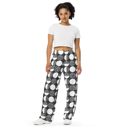 Woman wearing a white crop top and patterned pants with a 'Fun Wear Code' text logo on a white background