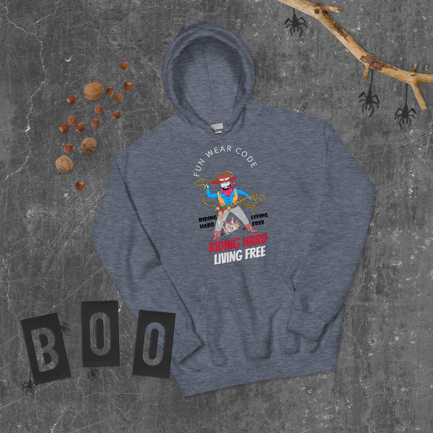 Sudadera con capucha unisex de vaquero con diseño vintage estilo western | FunWearCode