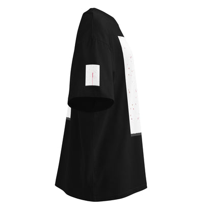 Black garment with white accents on a white background